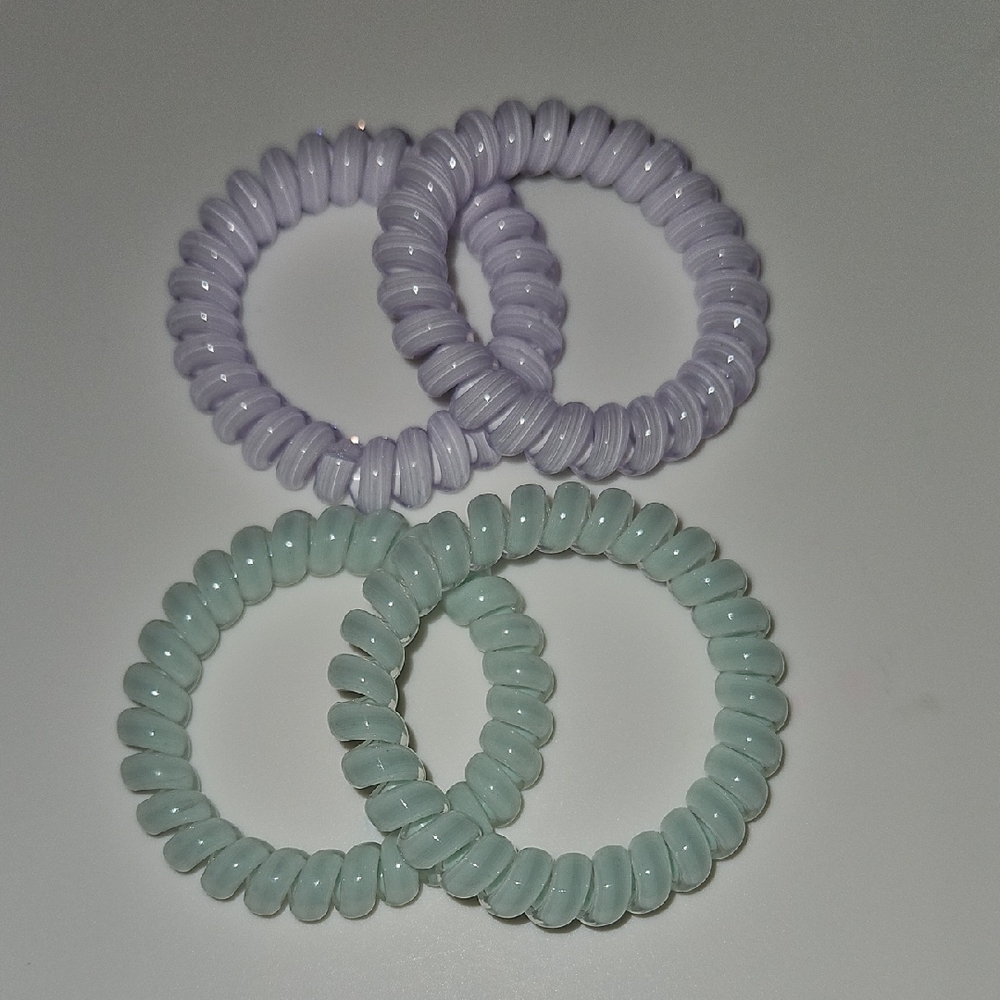 Set of Spiral Hair Ties in Purple and Mint